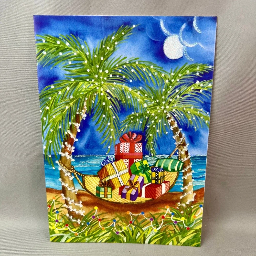 Brighten The Season Christmas Cards 7ct Tropical Beach Palm Tree 982-15 USED